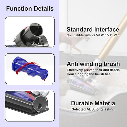 Anti-Tangle Hair Brush Compatible with Dyson V7 V8 V10 V11 V15 SV10 SV11 SV12 SV14 – Mini Motorized Brush Head Cleaning Couch, Mattress & Upholstery, Vacuum Attachment Replacement Screw Tool