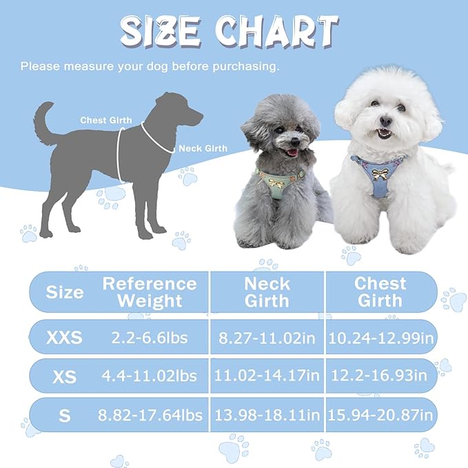 No Pull Dog Harness and Leash Set for Small Sized Dog Training; Puppy Harnesses with Multifunction Dog Leash, Soft Adjustable Denim No Choke Escape Proof Pet Harness for Small and Medium Dog (Blue XS)