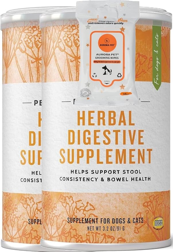 Aurora Pet Bundle Pack (2) Perfect Form Herbal Digestive Dog & Cat Supplement, (3.2-oz Each) with AuroraPet Wipes