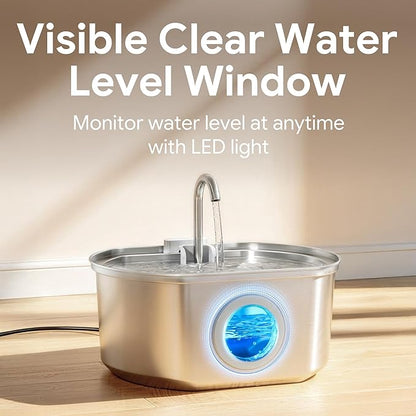 Cat Water Fountain Stainless Steel: 109oz/3.2L Cat Fountain for Drinking - Pet Water Fountain Inside - Automatic Dog Watering Dispenser Bowl - Pet Feeding & Watering Supplies - Water Level Window