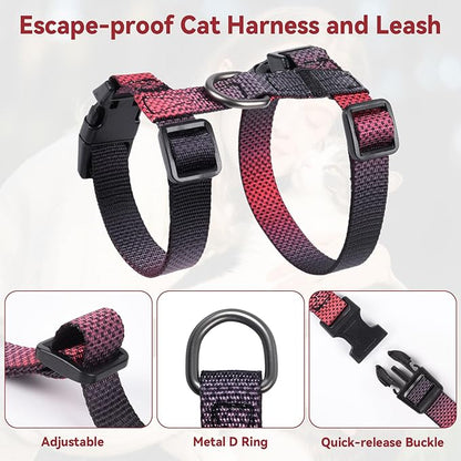 Cat Harness and Leash Set, 3-in-1 Escape Proof Adjustable, Comfortable Soft Lightweight, Safe, Easy to Wear, Walking Travel Kitten Harness for Small Medium Cats （Red