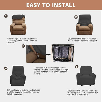 Easy-Going 100% Waterproof Recliner Cover, Dual Waterproof Couch Cover for Recliner, 1- Piece Jacquard Sofa Cover, Leakproof Sofa Slipcover for Kids, Pets, Dog and Cat (Recliner, Dark Gray) 1 Seat