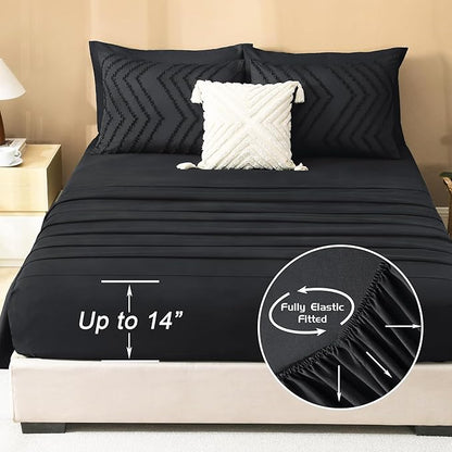 Litanika Black Full Size Comforter Set with Sheets - 7 Pieces Bed in a Bag Full Tufted Complete Bedding Sets with Comforter, Sheets, Pillowcases & Shams