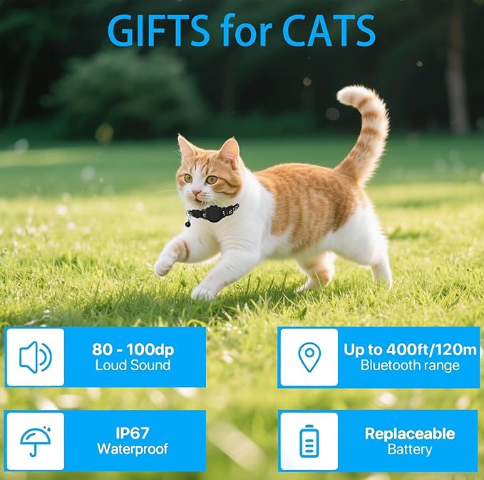 Cat Tracker GPS Collar for Cats Electronic Pet Locator (Only iOS) Waterproof Compatible with Apple Find My No Monthly Fee Ideal for Small to Large Cats Advanced Tracking Solution Smart Collar