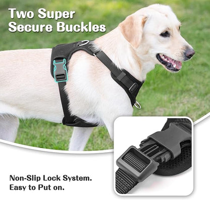 No Pull Dog Harness for Small Medium Large Dogs - Adjustable 2 Layer Mesh Dog Vest with Dual Clip, Escape Proof, Quick Release, Lightweight Breathable Mesh for Walking Hiking (Black,M)
