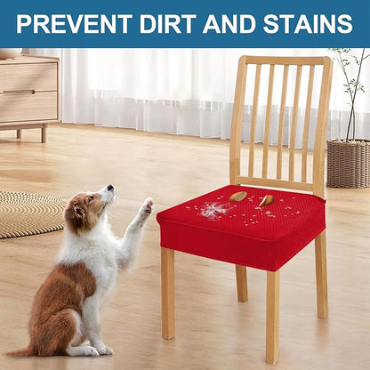 Smiry Waterproof Seat Covers for Dining Room Chairs Set of 8, Stretch Jacquard Removable Washable Chair Seat Slipcovers Protector, No Rear Covers, Red