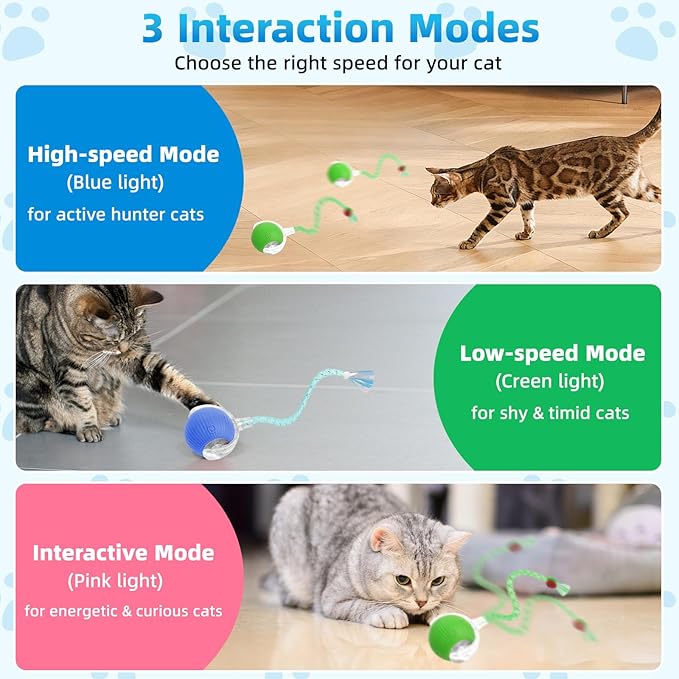 Interactive Cat Toys for Indoor Cats, Automatic Kitten Toys for Bored Indoor Adult Cats, Smart Kitten Rolling Ball Moving Balls Toy, Rechargeable Dog Cat Ball for Enrichment Exercise (Green+Blue)