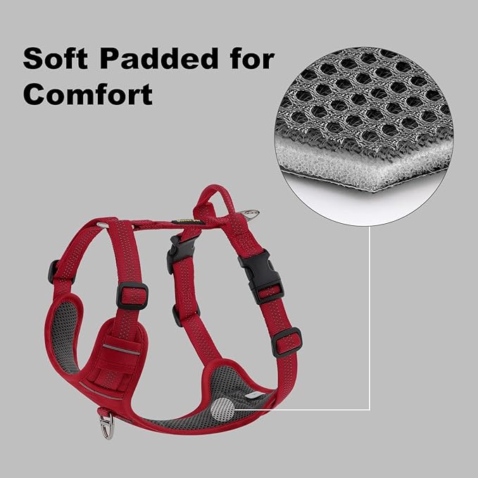 Plutus Pet No Pull Dog Harness, Reflective Adjustable Dog Vest Harness with Handle, Escape Proof, Soft Padded for Small Medium Large Dogs (Red, L)