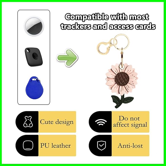 Leather Keychain Holder Case Compatible with AirTag,Cute Protective Cover with Keyring,Anti-Scratch Finder GPS Tracker Case for Wallet Keys,bag,pets,Backpack(Daisy Pink)