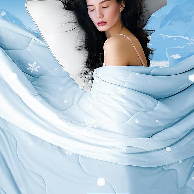 DOWNCOOL Cooling Comforter Twin Size, Blue Cooling Blanket for Hot Sleeper, Lightweight & Breathable Blanket for Night Sweats,Dual-Side Cooling Summer Bedding,68"X90"