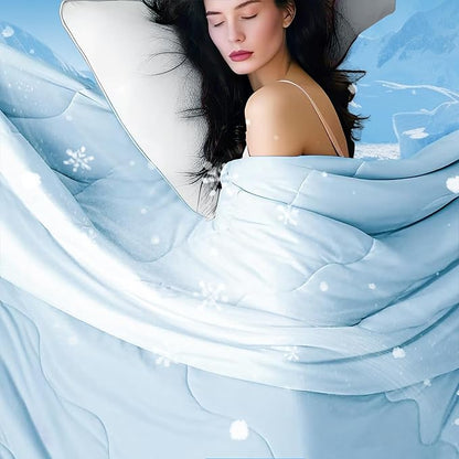 DOWNCOOL Cooling Comforter Twin Size, Blue Cooling Blanket for Hot Sleeper, Lightweight & Breathable Blanket for Night Sweats,Dual-Side Cooling Summer Bedding,68"X90"