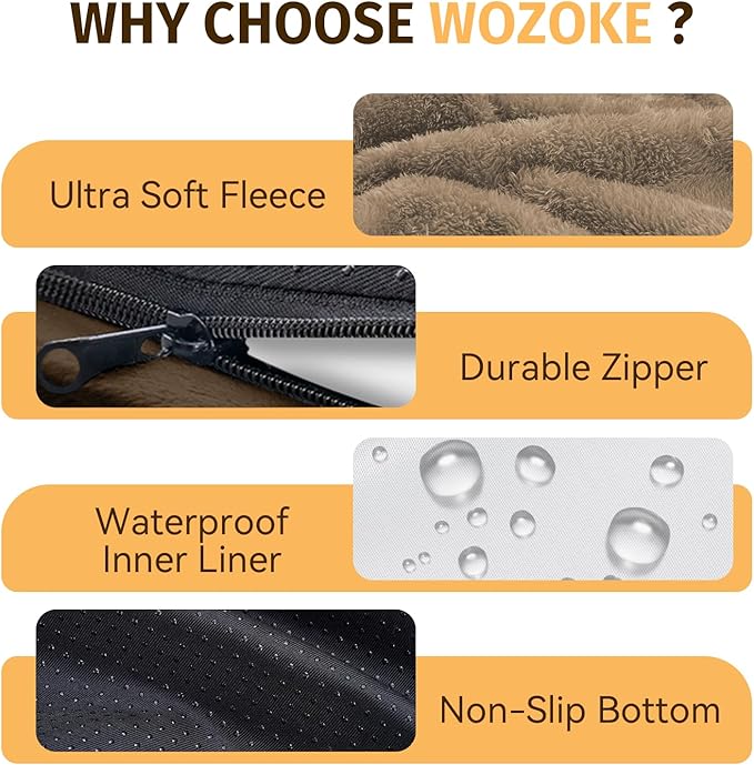 Orthopedic Dog Bed for Large Dogs, Waterproof Dog Bed for Large Size Dogs with Bolsters, Egg Crate Foam Sofa Bed with Washable Removable Cover & Non-Slip Bottom, Coffee