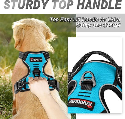BARKBAY No Pull Dog Harness Front Clip Heavy Duty Reflective Easy Control Handle for Large Dog Walking(Blue,XS)