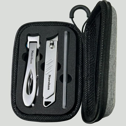 3-Piece Nail Clipper Set, Stainless Steel Fingernail & Toenail Clippers with Nail File, Compact Travel Case, Portable Grooming Kit for Toiletry Bag, Home Use, Men & Women