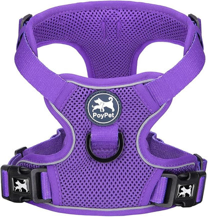 PoyPet Reflective Soft Breathable Mesh Dog Harness No Choke Double Padded Vest Adjustable(Purple,XL)