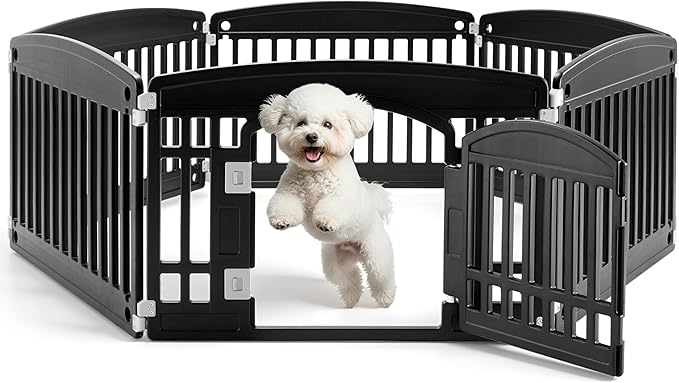 24" Plastic Dog Playpen 6-Panel Durable Pet Playpen for Puppies & Small/Medium Dogs, Portable & Foldable Pet Fence with Secure Locking Door, Black
