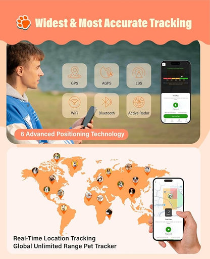 GlocalMe PetPhone Pet Tracker with 1 Year Service, Support Play Music and Two-Way Call, Pet Community and AI Health Alerts, Real Time Tracking and Virtual Fence, Global GPS Tracker for Dog and Cat