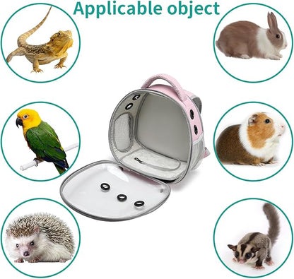 Portable Travel pet Backpack Carrier Hamster Bag Guinea Pig Bird Small Dog cat Turtle Carrier Rabbit Cage Squirrel Bearded Dragon Breathable Hangbag (Pink)