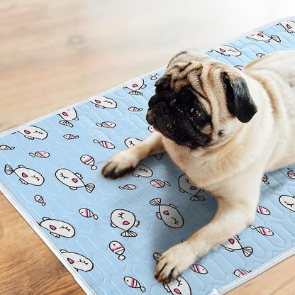 Colingmill 4 Pcs Dog Cooling Mat 28'' x 20'' Pet Cooling Mat for Dogs Cat Summer Self Cooling Mat Ice Silk Chill Pads Washable Cooling Bed Cooling Cushion for Kennel Crate Car Seat Puppy, Blue