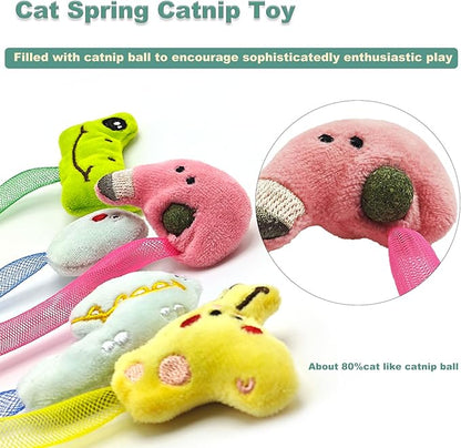 Interactive Cat Toys Set, Silvervine Chew Sticks and Cat Spring Toy, Indoor Catnip Toys for Exercise and Dental Care, for Adult Cats and Kittens (10 Packs)