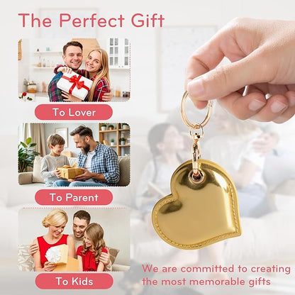 Leather Charm Keychain Holder Case Compatible with AirTag,Cute Protective Heart-Shaped Cover with Luxe Ring Clip,Finder GPS Tracker Case for Wallet Keys,Bag,Pets(Edge-Sealing,Golden)