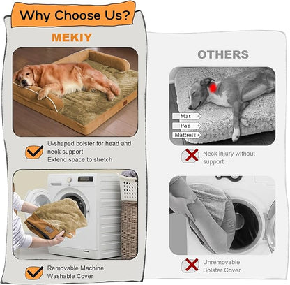 Large Dog Bed Orthopedic Washable, Orthopedic Dog Beds for Large Dogs with Washable Cover, Removable Bolster and Non-Slip Bottom Orange Pet Beds, XL XLarge Extra Large Dogs