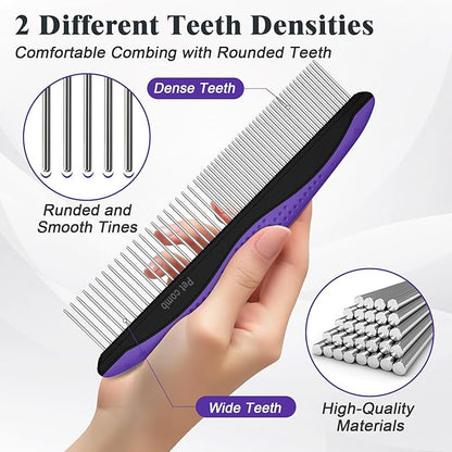 2PCS Self Cleaning Slicker Brush & Dog Comb - Skin Friendly Deshedding Grooming Tool for Dogs, Cats and Small Animals, Professional Deshedding Dematting Tool for Long and Short Haired Pets (Purple)