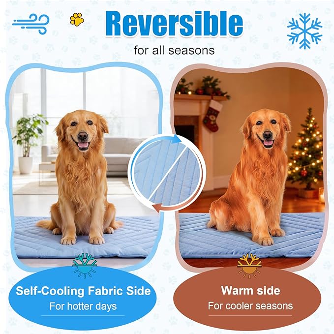 Dog Cooling Mat Self Coolings Foldable Cooling Pad for Dog in Summer Coolings Mat for Dogs and Cats Machine Washable (Rectangle,Blue, X-Large-59 L x 40" W)