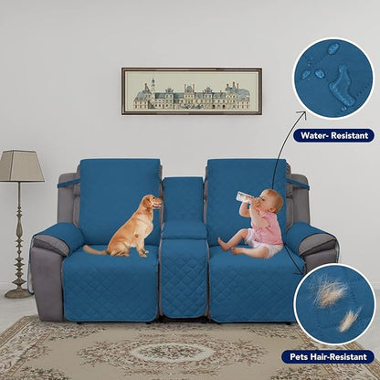PureFit 2 Seat Recliner Cover for Loveseat, Peacock Blue/Beige, Water Resistant, Reversible, Furniture Protector for Recliner, Sofa, Durable, Machine Washable