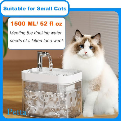 USB Cat Water Fountain,Automatic Pet Fountain with 1 Filter,1.5L/50oz Dog Dispenser Water Bowl for Camping,Outdoors,White PC103-2