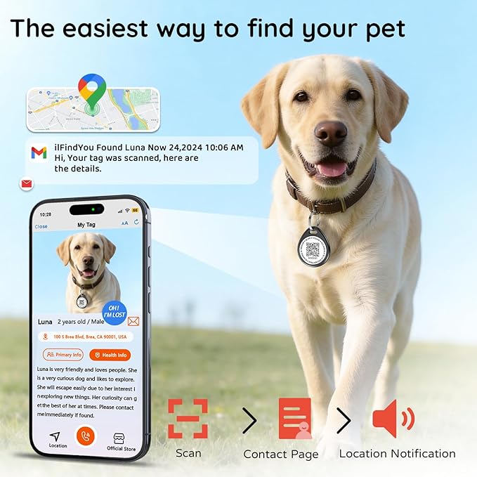 Dog Tags Personalized for Pets, Lighthouse Pattern QR Code Dog Name Tags for Pet Collar, Online Profile, Scan Location Alerts, (Black Lighthouse)