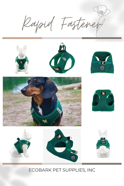 EcoBark Step in Dog Harness - Reflective Soft Luxurious Mesh Dog Harnesses for XXS, XS, Small, and Medium Dogs - Eco-Friendly Comfort Secure Halter No Pull Adjustable Pet Vest (Forest Green, Medium)