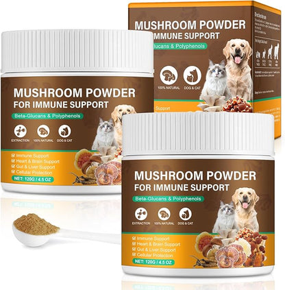 Mushroom Supplement Powder for Dogs & Cats, 2 Pack Turkey Tail Mushroom for Dog, Enriched with Antioxidants, Immune Support, Cellular Protection, Joint & Skin Support, Mushrooms Complex for Pets