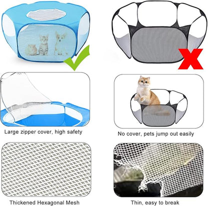 Guinea Pig Playpen with Lid, Breathable Small Animals Playpen with Anti-Escape Cover Portable Kitten Playpen Indoor/Outdoor Yard Exercise Cage House Tent for Hamster Chinchillas Rabbits Bunny