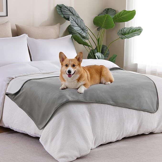 Waterproof Blanket 40"x60" for Adults, Reversible Waterproof Bed Cover for Dogs Cats Pets, Soft Leakproof Blanket for Bed Couch Sofa Furniture Protector, Grey/Light Grey