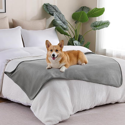 Waterproof Blanket 40"x60" for Adults, Reversible Waterproof Bed Cover for Dogs Cats Pets, Soft Leakproof Blanket for Bed Couch Sofa Furniture Protector, Grey/Light Grey