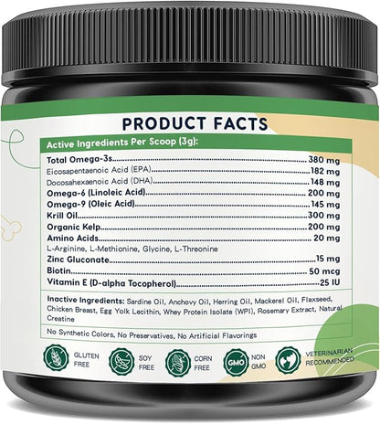 ZEBORA Omega 3 Fish Oil for Dogs, Wild Caught Dog Fish Oil, EPA & DHA, Krill Oil, Kelp, Skin and Coat Supplement, Anti Itch & Shedding, Support Dry Skin, Joint Health, Dog Allergy Relief