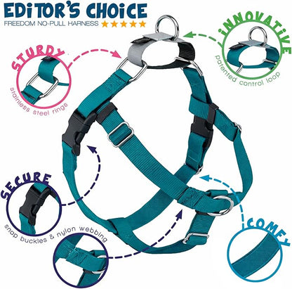 2 Hounds Design Freedom No Pull Dog Harness, Adjustable Harness and Leash Set, Easy Walking & Comfortable Control, Fits Small, Medium & Large Dogs, Solid Colors, Made in USA, 5/8" SM, Teal