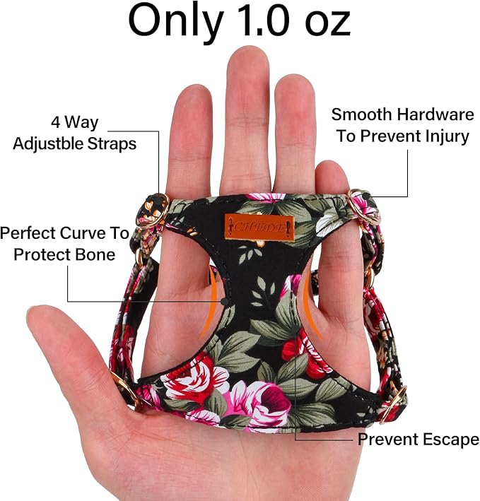 CHEDE No Pull Floral Pattern Dog Harness- Lightweight and Soft Harness, Adjustable Small Dog Harness and Leash Set, with Dog Leash, Suitable for Puppy Small and Medium-Sized Dog