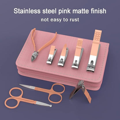 Tseoa Manicure Set Personal Care, Nail Clipper Kit, Professional Nail Clipper Pedicure Set, Nail Tools with Luxurious Travel Case, Gifts for Men Women Family Friend, 31 Pieces (Pink)