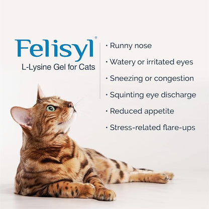 Felisyl L-Lysine Gel for Cats & Kittens (5oz) – Immune System, Respiratory & Eye Health Support. Reduces Sneezing, Runny Nose & Watery Eyes. Daily Salmon-Flavor Supplement – Made in USA (2 Pack)