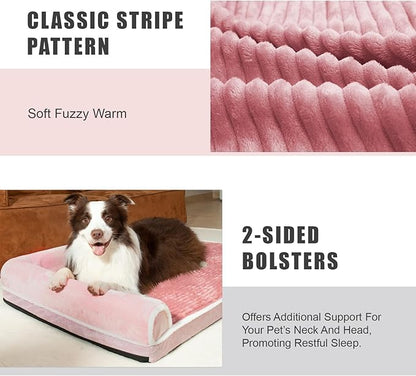 Patas Lague Orthopedic XL Dog Bed Large Sized Dog 48''X30'', Waterproof Comfortable L Bolster Big Extra Large Non-Slip Soft Warm Pet Crate Bed Sleep Sofa mat with Removable Washable Cover, Pink