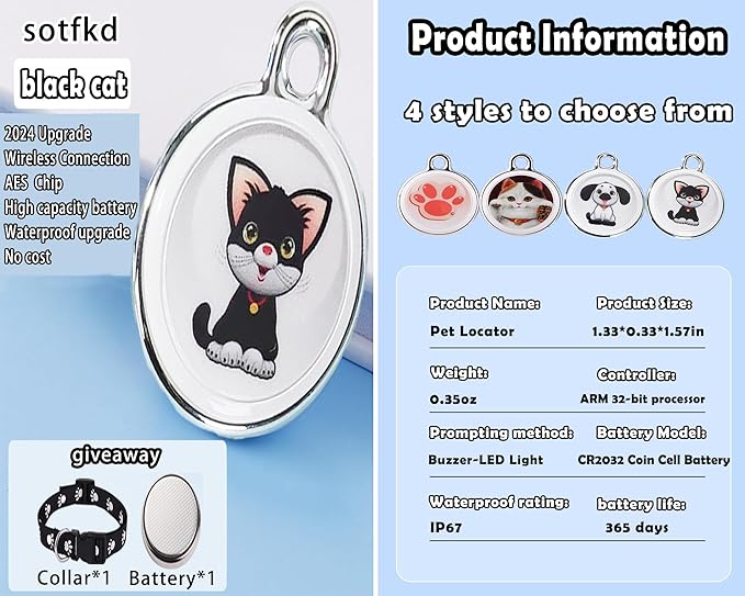 Cat Tracker Collar-Cat GPS Tracker-GPS Tracker for Cats| Android and iOS Universal | No Monthly Fee | Waterproof | Works with Any Collar