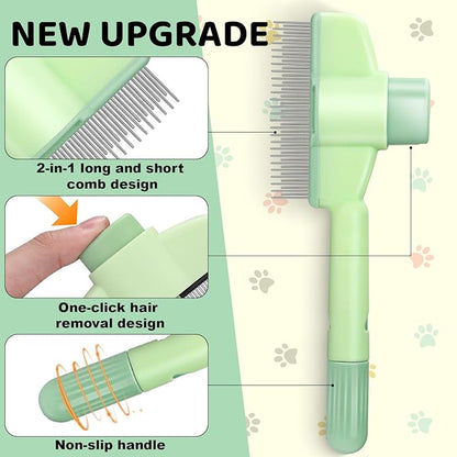 XANGNIER 2 Pcs Pet Hair Removal Comb One-Click Self-Cleaning Grooming Brush, De-Shedding Comb for Short & Long Hair, Pet Grooming Supplies for Cats & Dogs