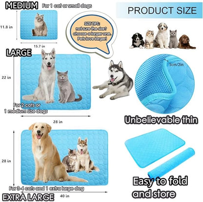 SOMOYA Dog Self Cooling Mat Pet Washable Cooling Pads Blanket Sleeping Kennel Mat,Ice Silk Sleep Mat Pad Non-Toxic Breathable Sleep Bed Beach for Large Dogs Cats (Blue, 27.5x39.4 in)