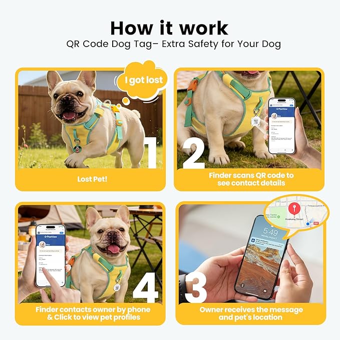 No Pull Dog Harness for Small Dogs & Puppies, Lightweight Escape Proof Adjustable Dog Harness with Pocket, Front & Back Clip, Reflective Soft Vest with ID Tag, for Running Walking, Yellow