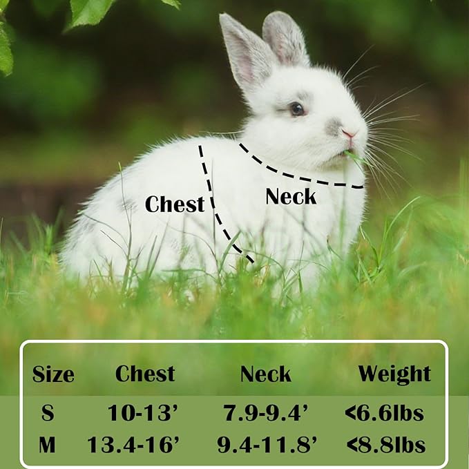 Rabbit Harness and Leash Set Escape Proof, Adjustable Soft Padded Vest, Breathable Mesh Bunny Harness with Reflective Strap, Safe for Small Animals(Orange,M)