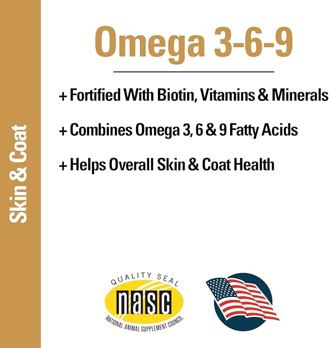 Vet Classics Omega 3-6-9 Pet Skin & Coat Dog Supplement – Supports Health Skin for Cats, Glossy Coats for Pets – Pet Health Supplement for Cat Skin, Dog Skin – Omega Fatty Acids – Powder 14 Oz.