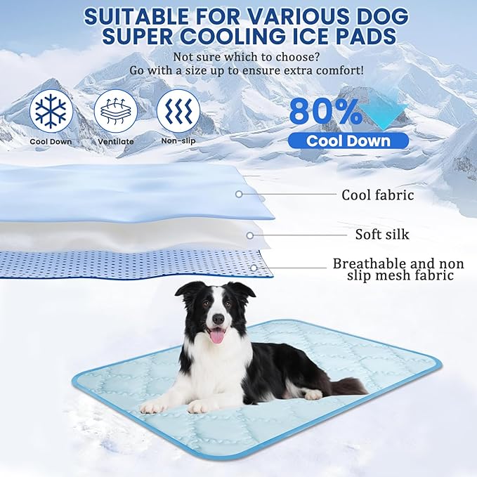 SUPRIY 2-Pack (Blue + Gray) Pet Cooling Mat Set - Ice Silk Cooling Pad & Fashion Bandana for Dogs & Cats (Small16.5 x21.6)