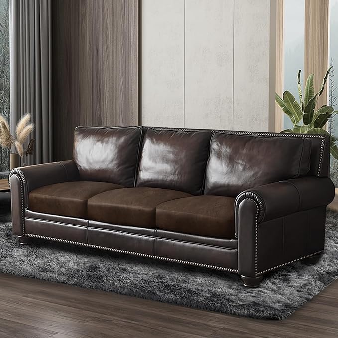 ANARACHON Leather Look Couch Cushion Covers Sofa Seat Slipcovers Sets Couches Furniture Protector for Sectional Armchair Loveseat Pets Kids Stretch Spandex Fabric(3 Cushion Sofa, Brown)